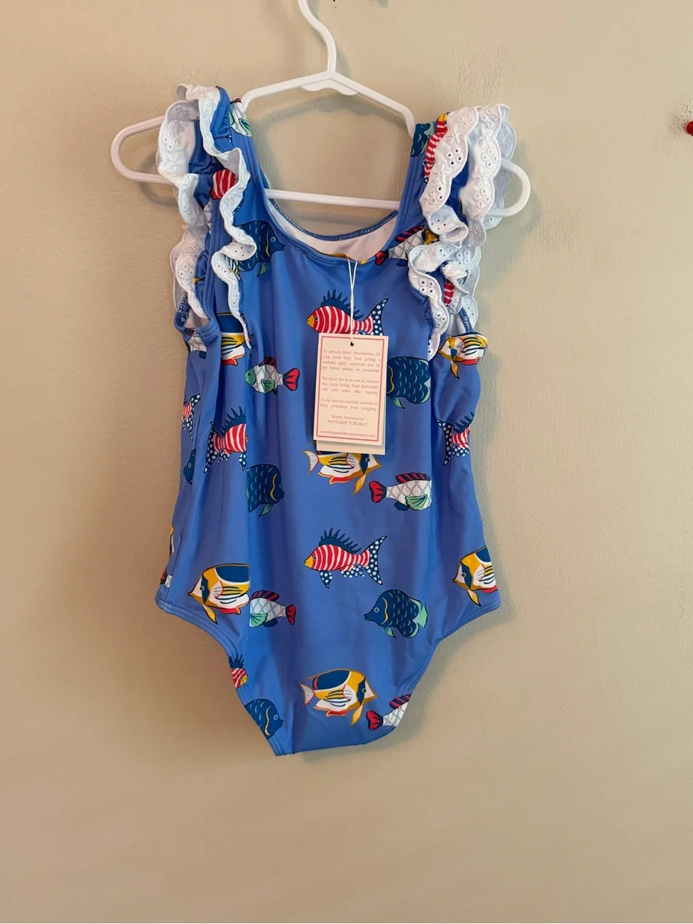 The Beaufort Bonnet Company Blue Fish-Print Ruffle One-Piece Swimsuit